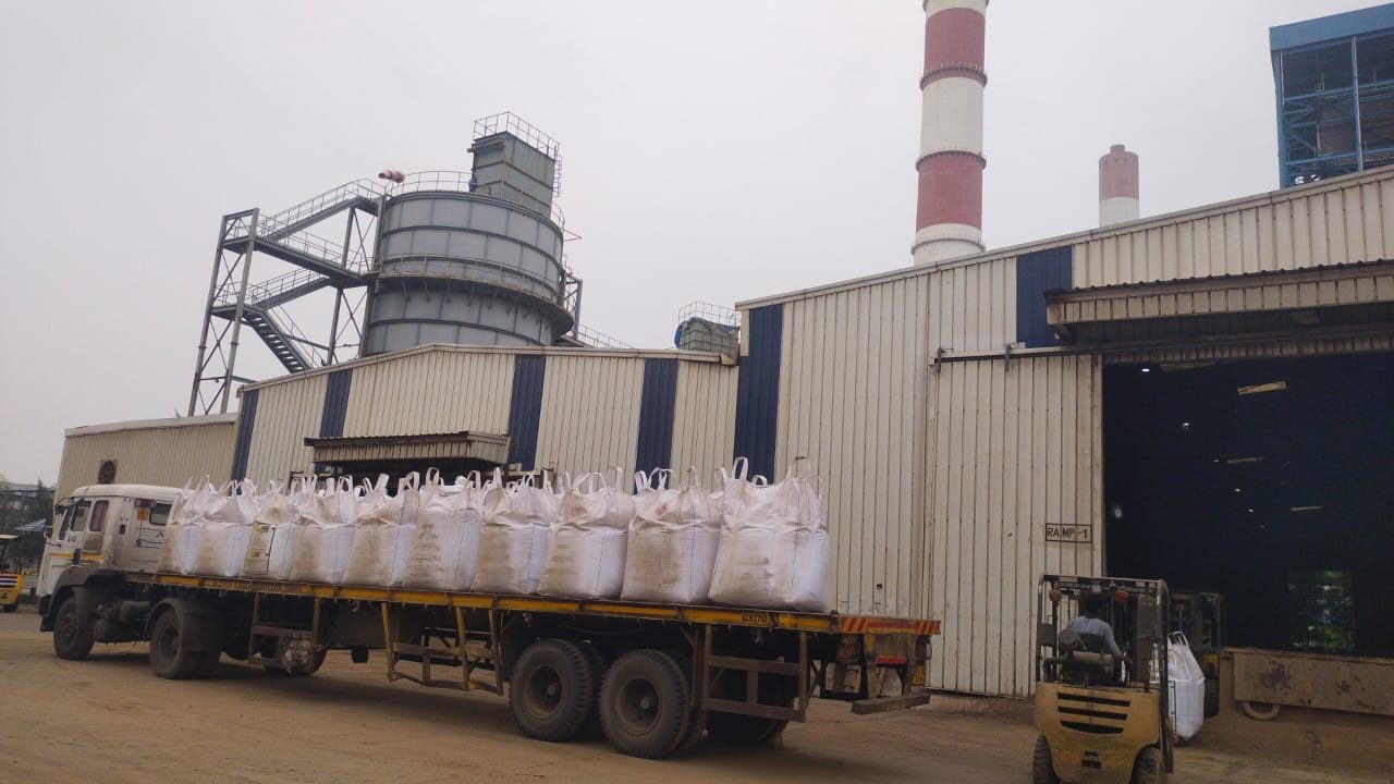 Fly ash jumbo bags loaded for dispatch at the power plant